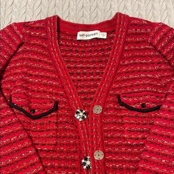 Self-Portrait Red Textured Knit Cardigan - Picture 3 of 8